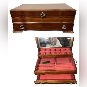 Vintage Elegant Brown Jewelry Box with velvet Interior